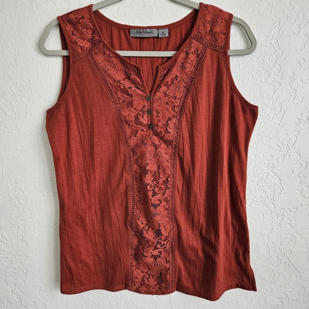 Womens Sleeveless Blouse Orange Size Medium Lace Bohemian Office Casual Vacation